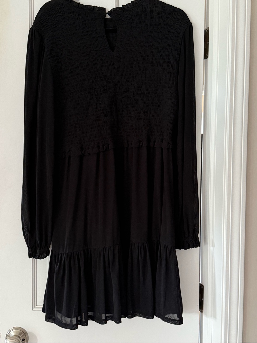 Black Smocked Tiered Mini Dress Women’s Size L 12-14 - Picture 5 of 6